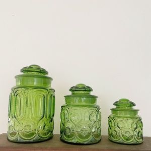 1950’s Mid Century Le Smith Green Glass Canisters